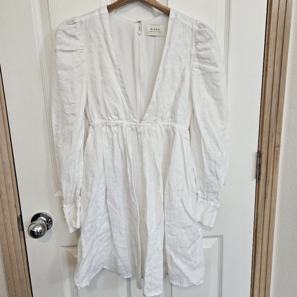 Dissh Lily Women's White Linen Long Sleeve Mini Dress Size U.S. 2 - Picture 4 of 10
